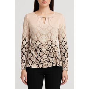 Calvin Klein Animal Print Blouse Womens Long Sleeve Draped Front Top Casual S